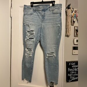 American Eagle Outfitters Light Blue Ripped Ankle Jeans